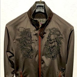 Brown Embroidered dragon track jacket size XLarge